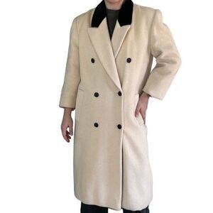 Vintage 1980s Christian Dior White Wool Double Breasted Retro Trench Coat Sz M